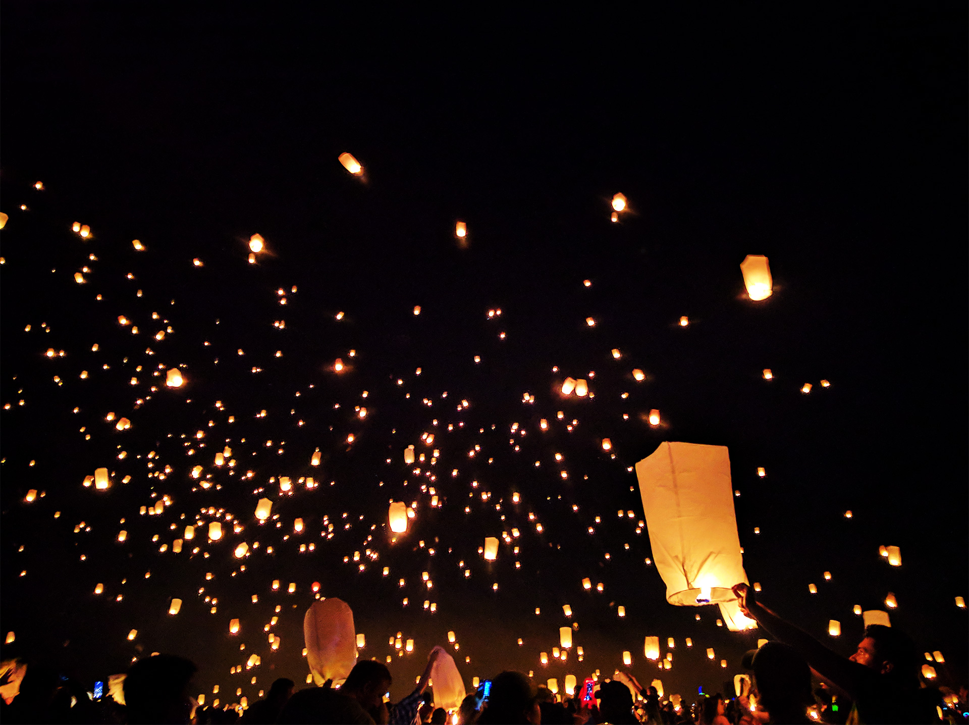night lanterns launching into the sky
