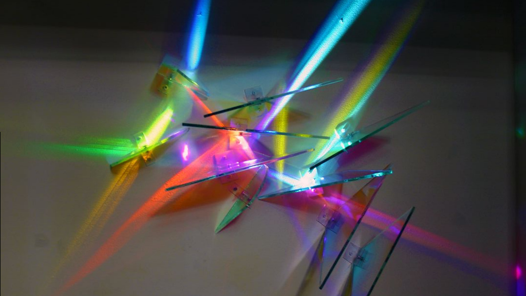 Light art installation prisms splitting light
